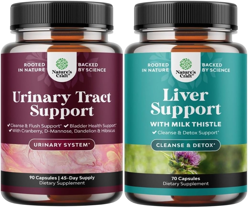 Bundle of D Mannose Capsules with Cranberry Juice Powder & Dandelion for Urinary Tract Health and Liver Support Milk Thistle Supplements with Dandelion Root, Choline, Beetroot & Artichoke Extract
