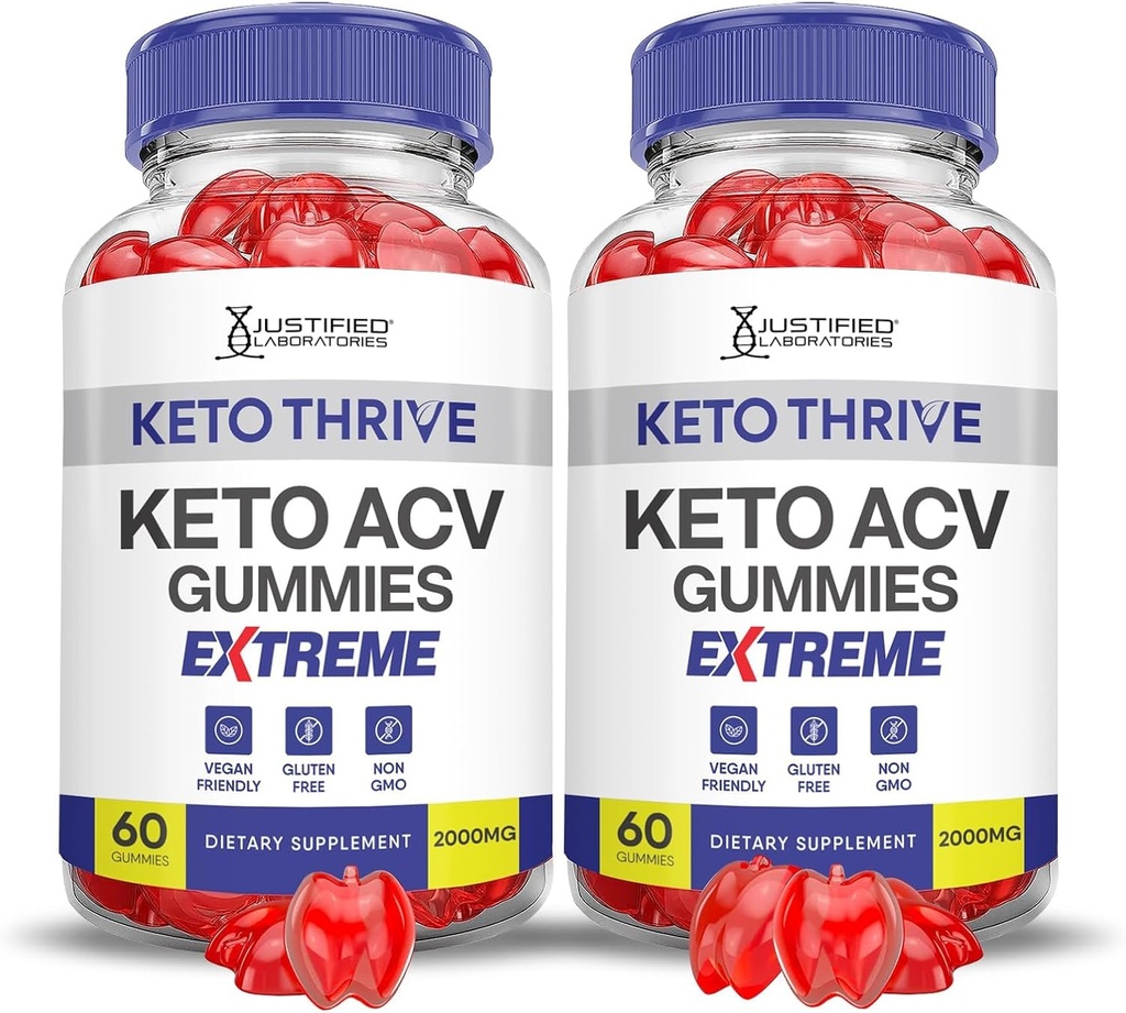 Justified Laboratories (2 Pack Keto Thrive Keto ACV Gummies Extreme 2000MG Keto Thrive Keto Gummies Apple Cider Vinegar Formed with Ρόδι Σκόνη χυμού τεύτλων B12 Vegan Non GMO 120 Gummys