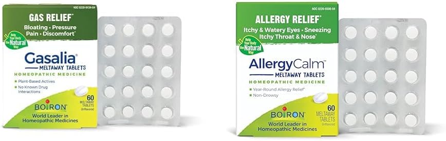 Boiron Gasalia δισκία 60 Count and AllergyCalm δισκία 60 Count for Relief from Gas, Bloating, Allergies, and Hay Fever