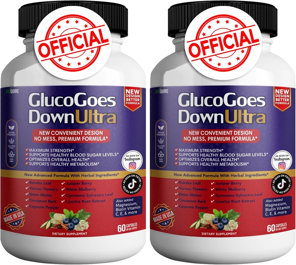 GlucoGoes κάτω Ultra συμπλήρωμα διατροφής, 120 κάψουλες, μέγιστη δύναμη, υποστηρίζει υγιή επίπεδα ζάχαρης αίματος, βελτιστοποιεί τη συνολική υγεία - πακέτο των 2