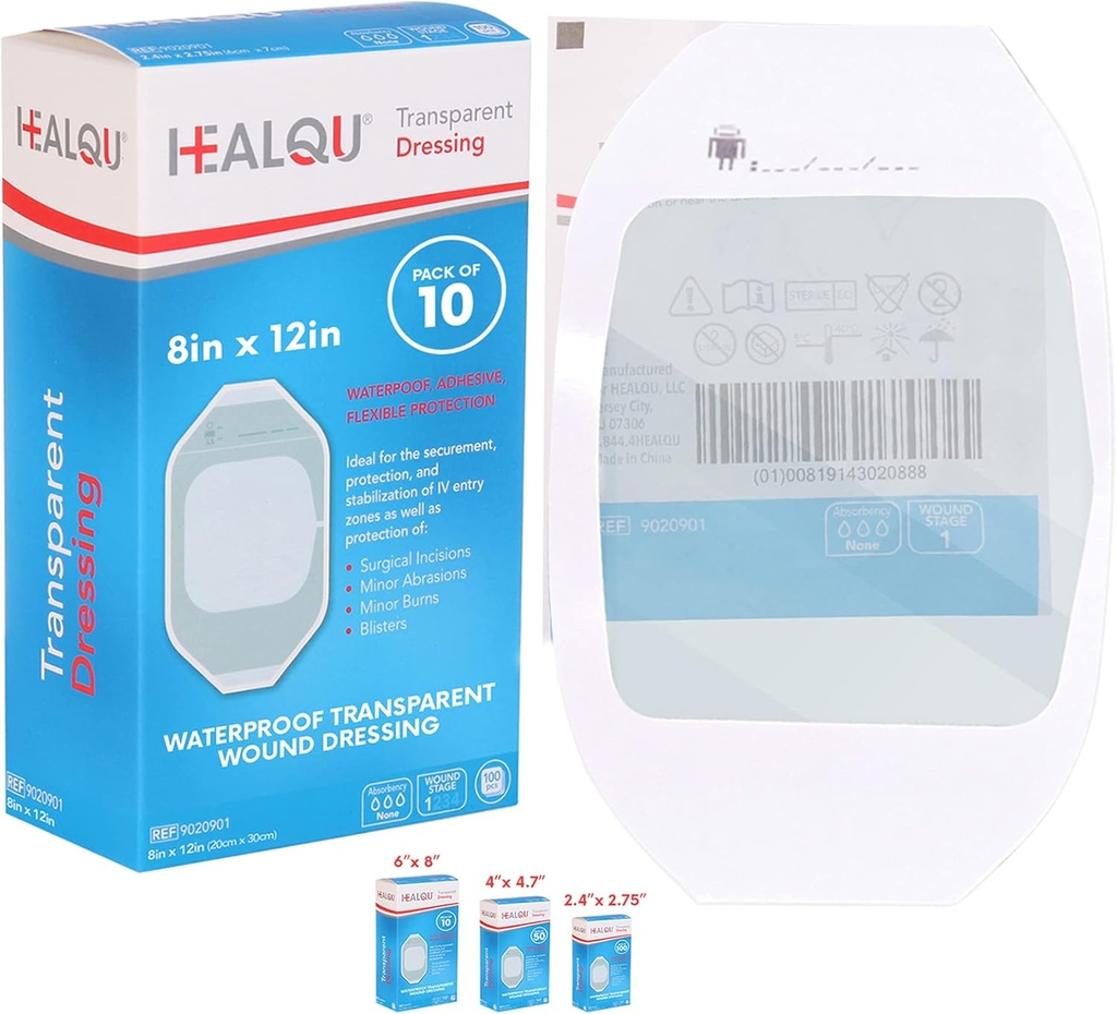 Διαφανής ταινία φόρεμα 8" x 12" (10 Pack) – Αδιάβροχη αυτοκόλλητη επιδέσμους επιδέσμους για μετά-χειρουργική ντους, IV Ασπίδα, Τατουάζ Aftercare, σαφές αναπνέοντας επιθέματα από HEALQU