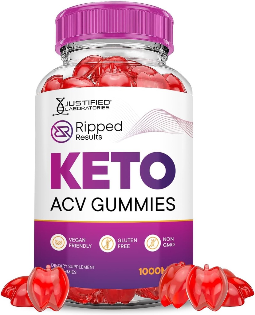Justified Laboratories Rippped Results Keto ACV Gummies Advanced Formula 1000MG Rippped Results Keto Gummies Apple Cider Vinegar Formulated with Pomegranate Beet Juice Powder B12 Vegan Non GMO 60 Gummys