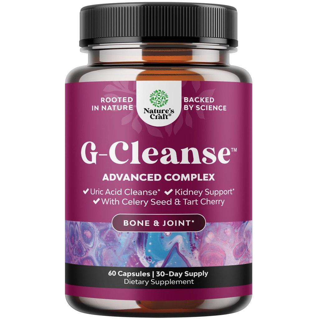 Natures Craf G-Cleanse Uric Acid Supplement - Καθαρισμός ουρικού οξέος για την κοινή & υποστήριξη νεφρών - Καθαριστικό νεφρών με Chanca Piedra, εκχύλισμα ταρτ κεράσι, κάψουλες εκχύλισμα σέλινου - 60 κόμης