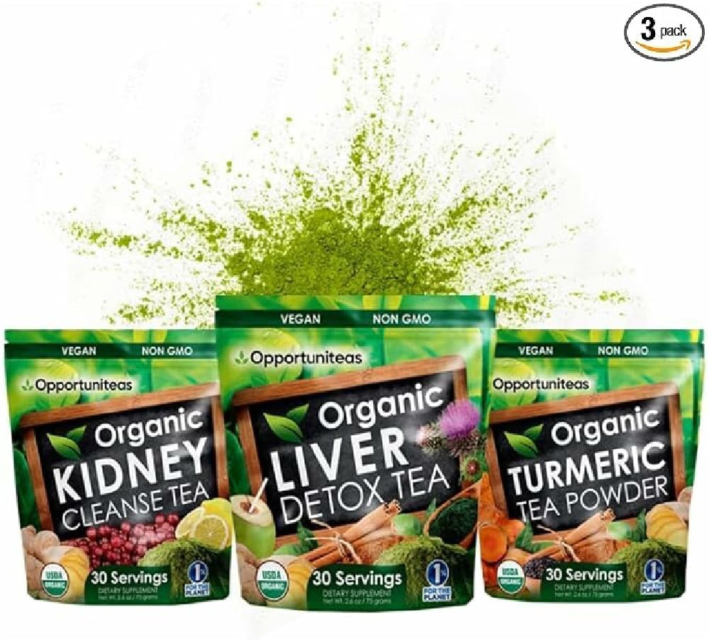 Opportuniteas Matcha Detox Τσάι σε σκόνη - οργανική κουρκουμά Matcha Πράσινο Τσάι, Νεφρική Αποτοξίνωση, και οργανικό συκώτι Detox Bundle