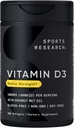 Sports Research® Βιταμίνη D3 4000 IU με λάδι καρύδας MCT - Συμπλήρωμα διπλής αντοχής Βιταμίνη D - Χωρίς γλουτένη · Μη ΓΤΟ · Χωρίς σόγια - 360 Count Softgels