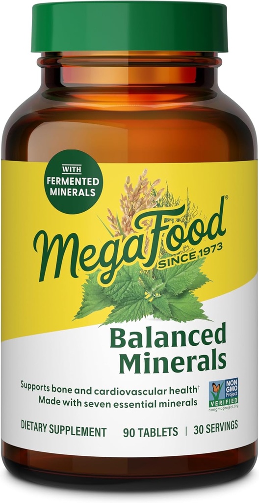MegaFood Balanced Minerals - Ασβέστιο, Glycinate μαγνησίου, Ψευδάργυρος, Σελήνιο, GTF Chromium, Μολυβδαίνιο, Φύλλο Νέτλ, Φύλλο Αλογοουρά - Κατασκευασμένο Χωρίς 9 αλλεργιογόνα τροφίμων - 90 Tablets (30 Services)