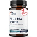 Σχεδιασμός για την υγεία Ultra methylated B12 + methyl folate - Βιταμίνη B12 methylcobalamin και Folate Supplement, Adenosylcobalamin & 5-MTHF για Nerve, Cellular Energy + methylation Support (90 κάψουλες)