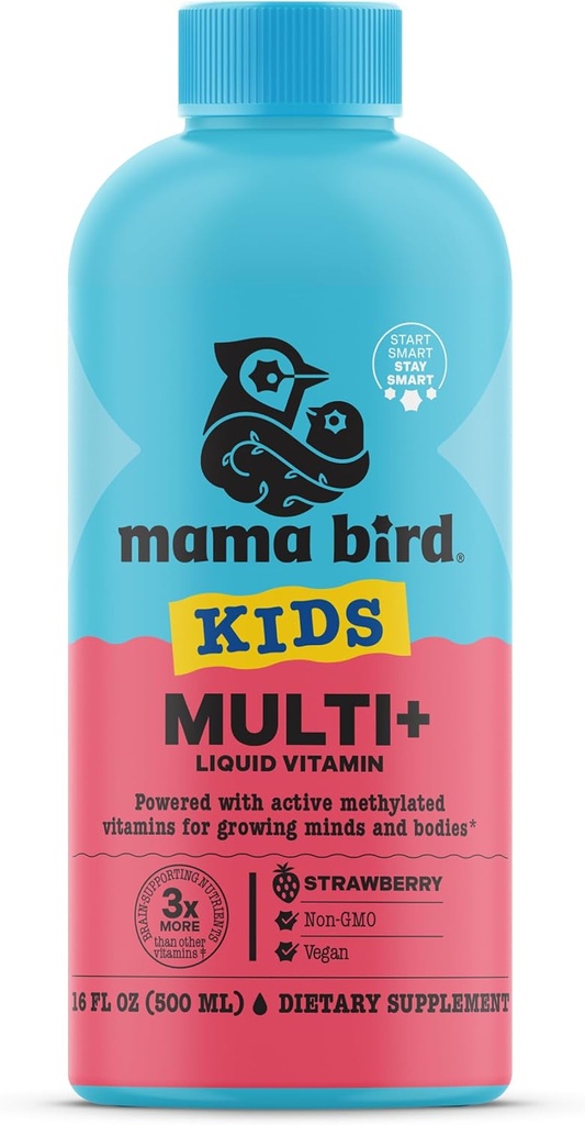 Best Nest Wellness Kids Liquid Multivitamin: μεθυλιωμένες βιταμίνες, ολόκληρα τρόφιμα, Vegan, B12, χωρίς γλουτένη, μη ΓΤΟ Μεθυλοφολικό ημερησίως Υγρές βιταμίνες για παιδιά με ανοσοποιητική υποστήριξη -Strawberry Flavor, 16oz