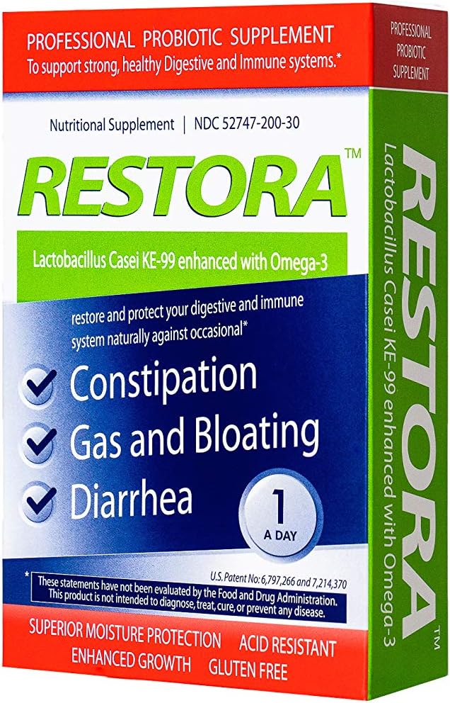 Restora Probiotic Supplement -Immunity Booster-Patented probiotic w|Omega 3, Gut Health Stabilizer Increases Resistance to Infectious Diseases -Calms Inflammation