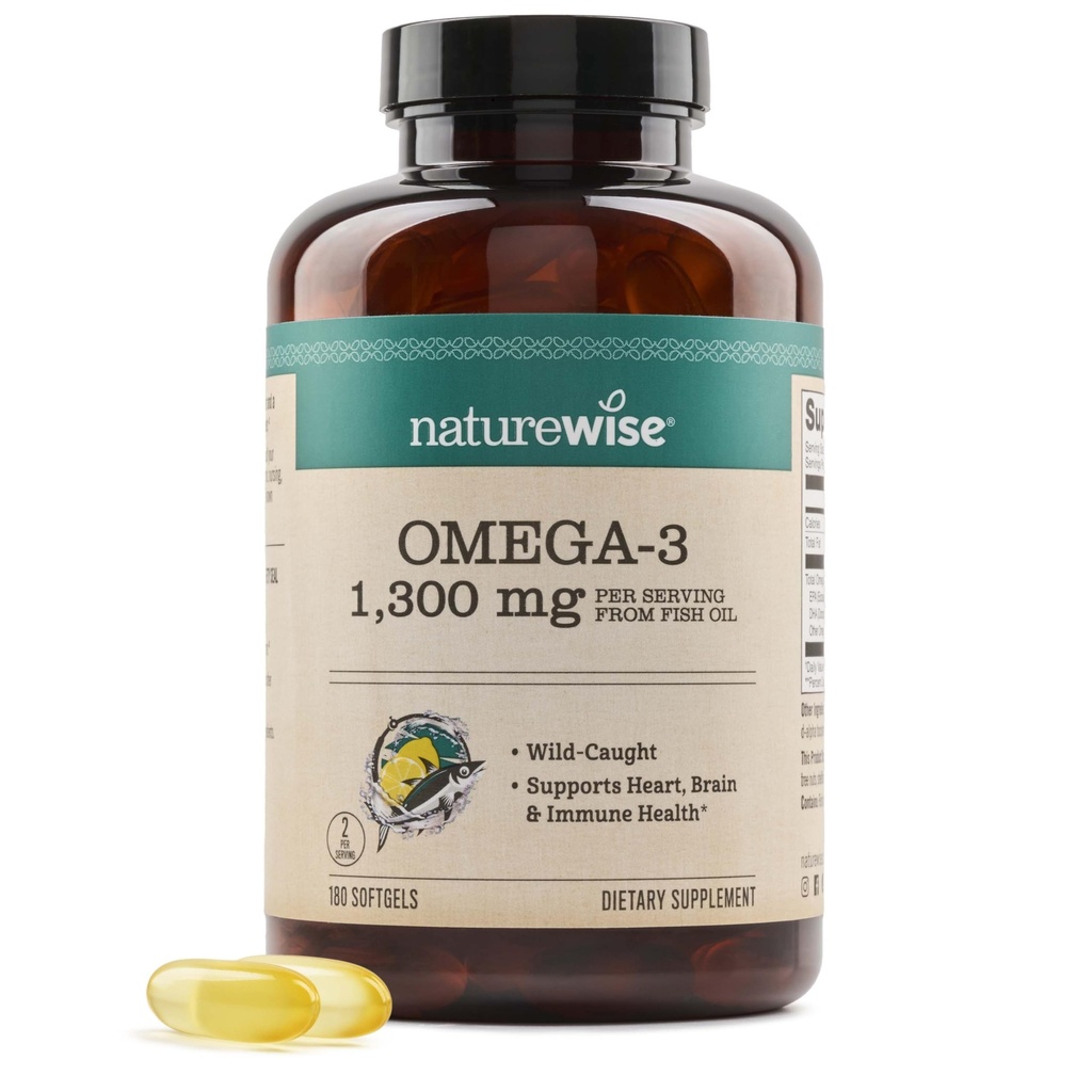 NatureWise Ultra Omega 3 Fish Oil 2200 mg - Μορφή τριγλυκεριδίων - Λεμόνι Γεύση - Αγριοπαγωμένο ιχθυέλαιο + EPA & DHA - Υποστηρίζει τον εγκέφαλο και την καρδιά Υγεία - Burpless, μη GMO - 180 Softgels[3-Month Supply]