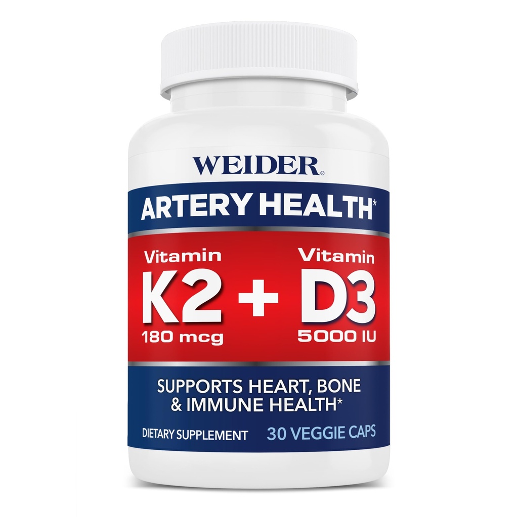 Weider Artery Health for Heart, Immune and Bone Support with Vitamin K2 (180mcg) & Vitamin D3 (5000iu), 30 Κάψουλες Veggie