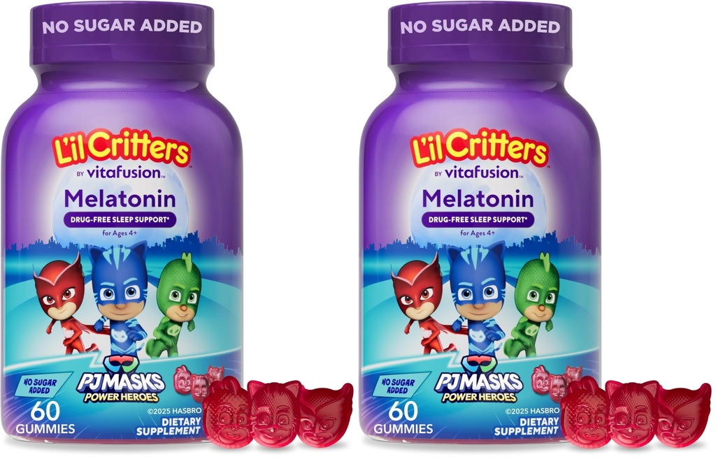 L'il Critters PJ Μάσκες Gummy Melatonin συμπλήρωμα για τα παιδιά, χωρίς ναρκωτικά υποστήριξη ύπνου, 60 Gummies (πακέτο του 2)