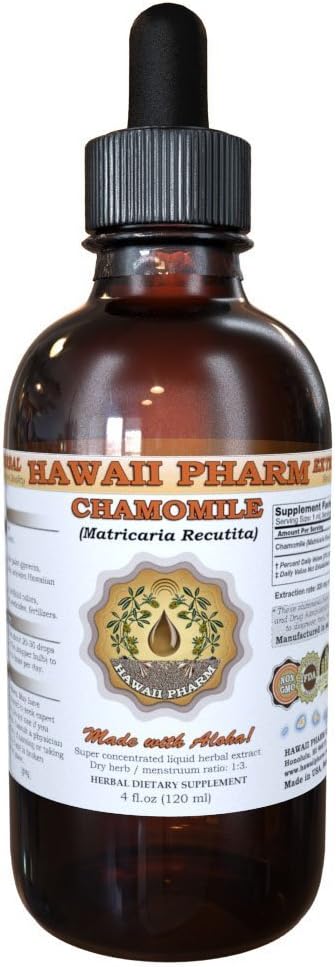 HawaiiPharm Υγρό εκχύλισμα Χαμομηλιού, Οργανικό Χαμομήλι (Matricaria Recutita) Συμπλήρωμα Βάμμα 4 oz