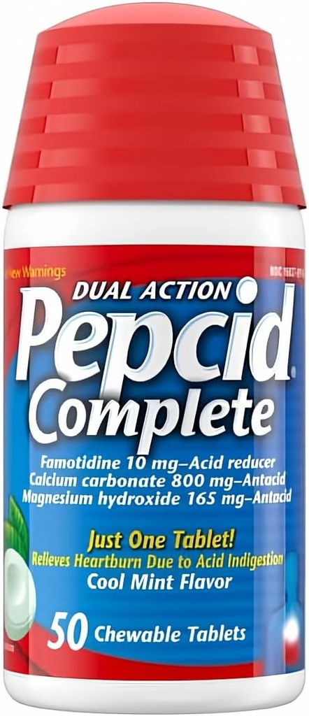 Pepcid Complete Acid Reducer + αντιόξινα μασώμενα δισκία, Cool Mint Flavor, 50 μέτρημα με Pepcid Complete (συσκευασία του 1)