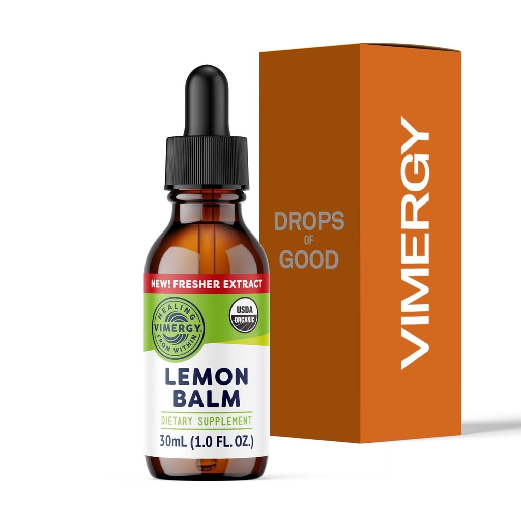 Vimergy Organic Lemon Balm Βαφή βοτάνων συμπλήρωμα – 175 mg από 10:1 Εκχύλισμα λεμονιού ανά υπηρεσία, μπορεί να χρησιμοποιηθεί στο τσάι - USDA Certified Organic, μη-GMO, Χωρίς αλκοόλ – 30 mL (1 mL/serving)
