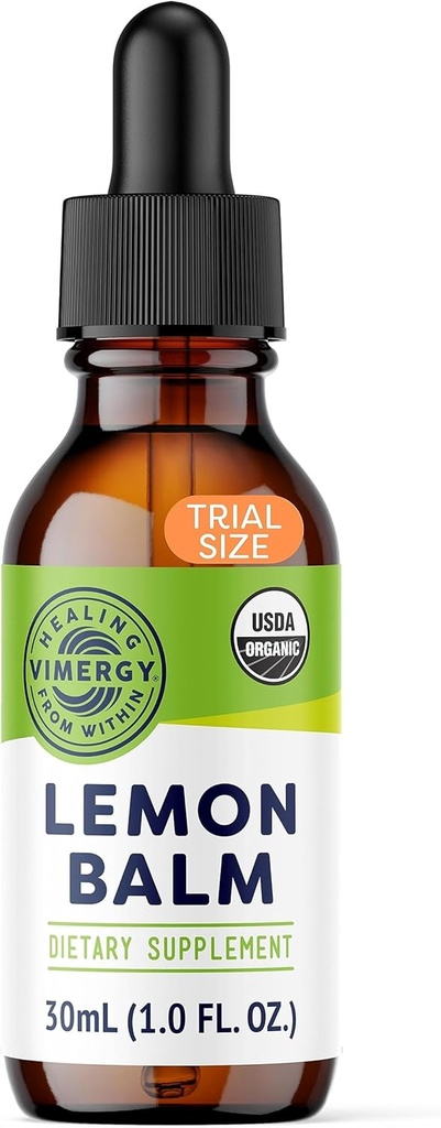 Vimergy Organic Lemon Balm Βαφή βοτάνων συμπλήρωμα – 175 mg από 10:1 Εκχύλισμα λεμονιού ανά υπηρεσία, μπορεί να χρησιμοποιηθεί στο τσάι - USDA Certified Organic, μη-GMO, Χωρίς αλκοόλ – 30 mL (1 mL/serving)