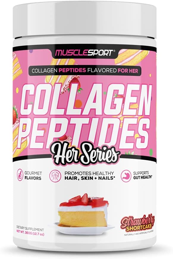 Musclesport Collagen Peptides - Hydrolyzed Grass Fed Collagen Powder Supplement - Προάγει υγιή μαλλιά, δέρμα, νύχια, αρθρώσεις - 30 υπηρεσία (Strawberry Shortcake)