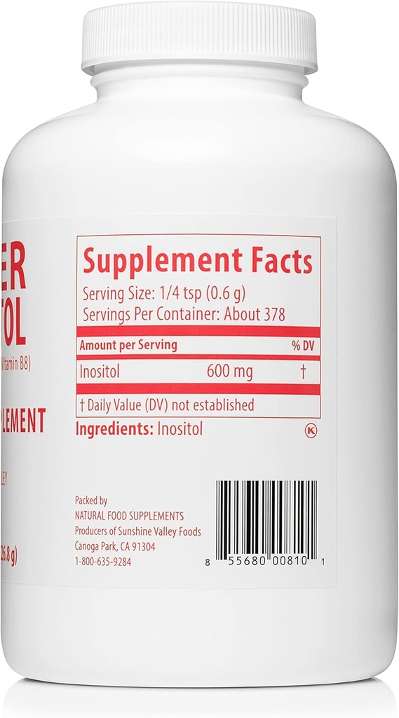 Sunshine Valley® Super Inositol, Βιταμίνη Β8 σε σκόνη συμπλήρωμα διατροφής, φυσικό συμπλήρωμα γονιμότητας & PCOS, ορμονική ισορροπία & υγιής ωοθηκική υποστήριξη λειτουργίας - 16 oz