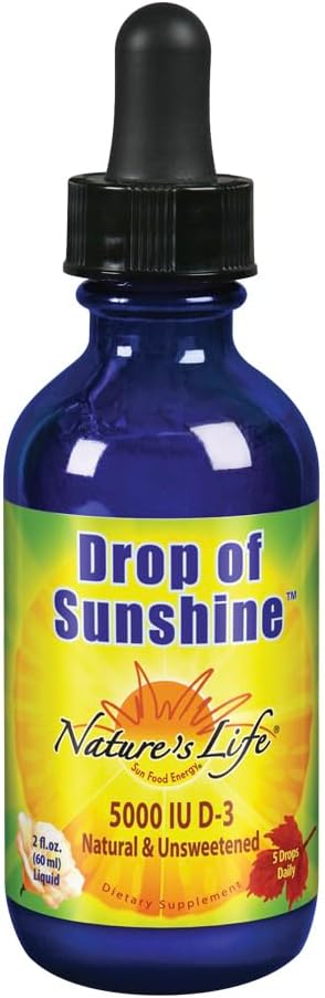Nature's Life Drop of Sunshine Vitamin D-3 Drops in Organic Extra Virgin Olive Oil & Coconut Oil 5000IU | Supports Strong Bones & Immune System | 2 oz