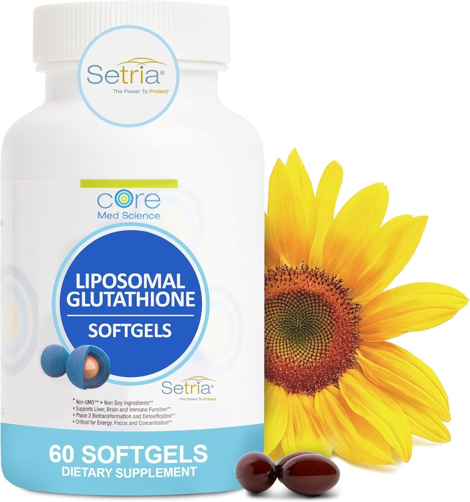 Core Med Science Liposomal Glutathion Supplement (500mg, 60 Softgels) - Pure Reduced Setria with Phospholipid Complex - Αντιοξειδωτικό συμπλήρωμα για την ενέργεια, και το δέρμα
