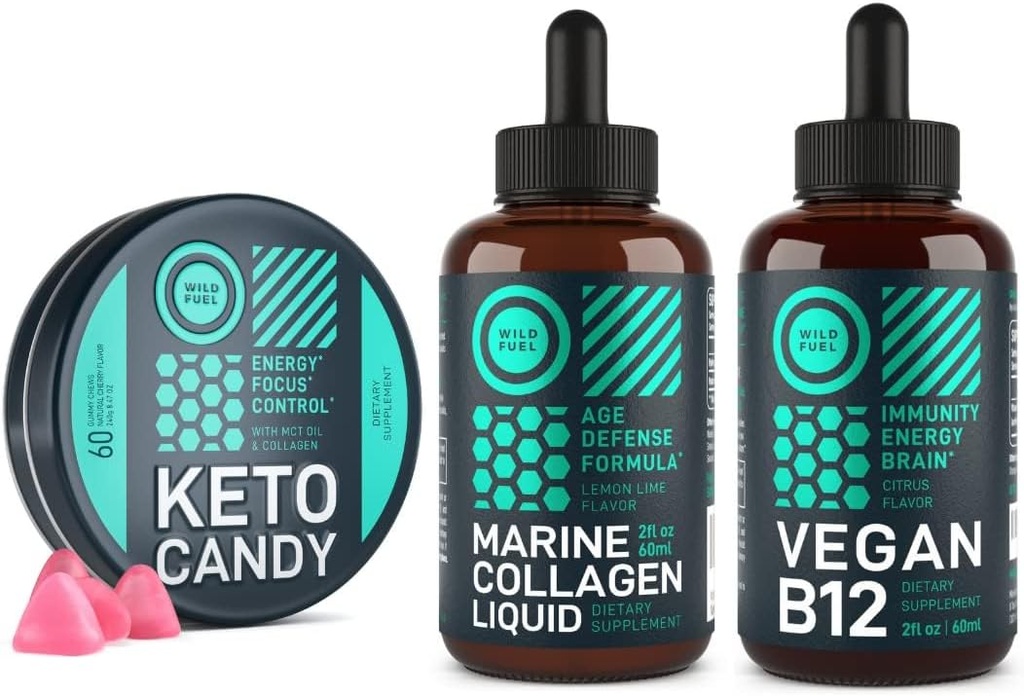 WILD FUEL Keto Gummies, θαλάσσιο κολλαγόνο και Vegan B12 Wellness Bundle