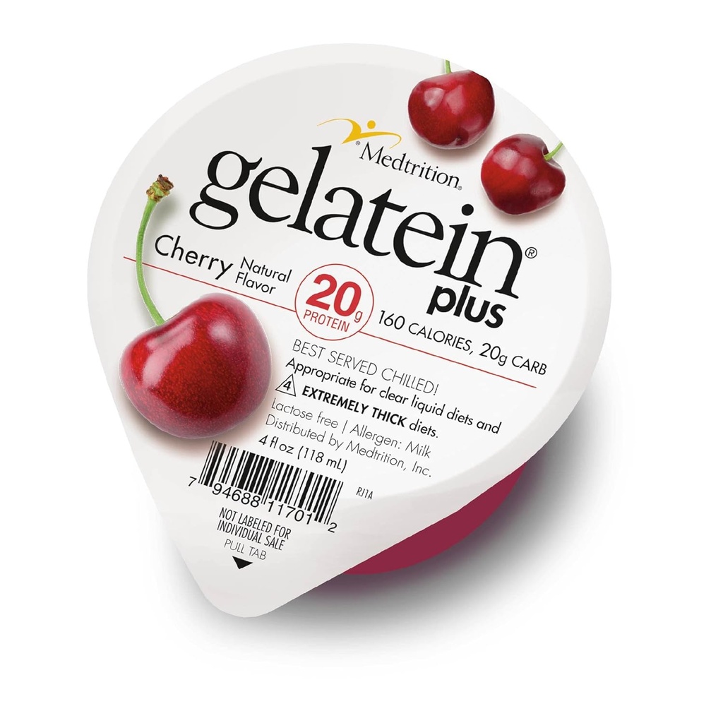 GelaTein Plus Cherry: 20 γραμμάρια πρωτεΐνης. Ιδανικό για διαυγείς δίαιτες υγρών. Ωραίο προ-εργασίας σνακ. (Συσκευασία 36)