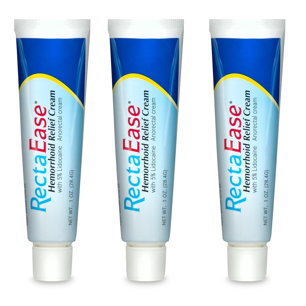 Globe RectaEase 5% Λιδοκαΐνη (3 Pack) Κρέμα ανακούφισης αιμορραγοειδών 1 oz Tube, Κρέμα ανορεκτικής, ταχεία ανακούφιση νόθευσης, Θεραπεία αιμορροΐδων από Itch και Burn