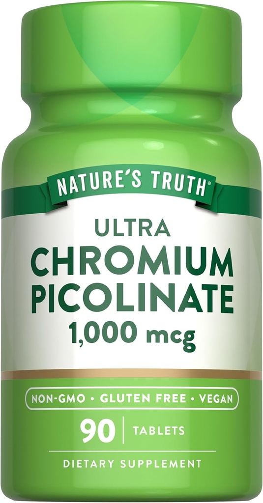 Nature's Truth Ultra Chromium Picolinate 1000mcg | 90 Tablets | Vegan, Non-GMO & Gluten Free Supplement