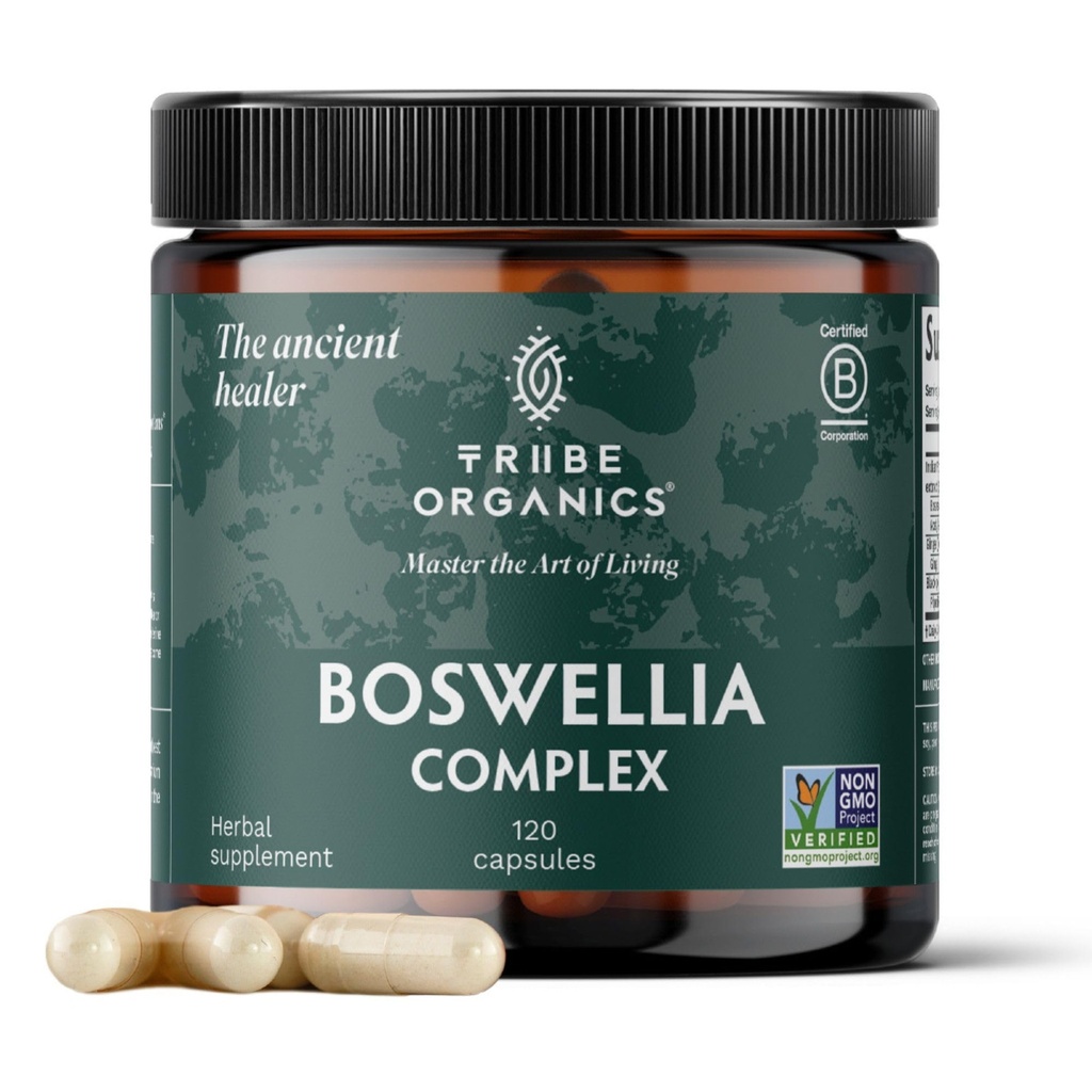 TRIBE ORGANICS Boswellia Serrata Complex Supplement για κοινή υποστήριξη, ανακούφιση των μυών - Χορτοφαγική μη ΓΤΟ 120 κάψουλες, υψηλή ισχύς - Boswellin Super με εκχύλισμα τζίντζερ & μαύρο πιπέρι - 420mg