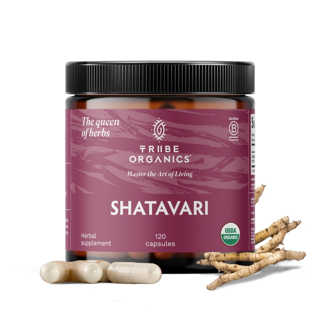 TRIBE ORGANICS Organic Shatavari Herbal Supplement - Hormonal Balance | Women’s Reproductive Health | Lactation | Immune & Inflammatory Support - Non-GMO USDA Organic 120 Vegan Capsules