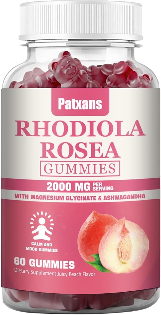 1 Pack 2000MG Rhodiola Rosea Gummies - Rhodiola συμπλήρωμα & Cortisol Reducer για την αντοχή, Mood & Stress, Sleep & Fatigue Υποστήριξη ανακούφισης, 60 δισκία.