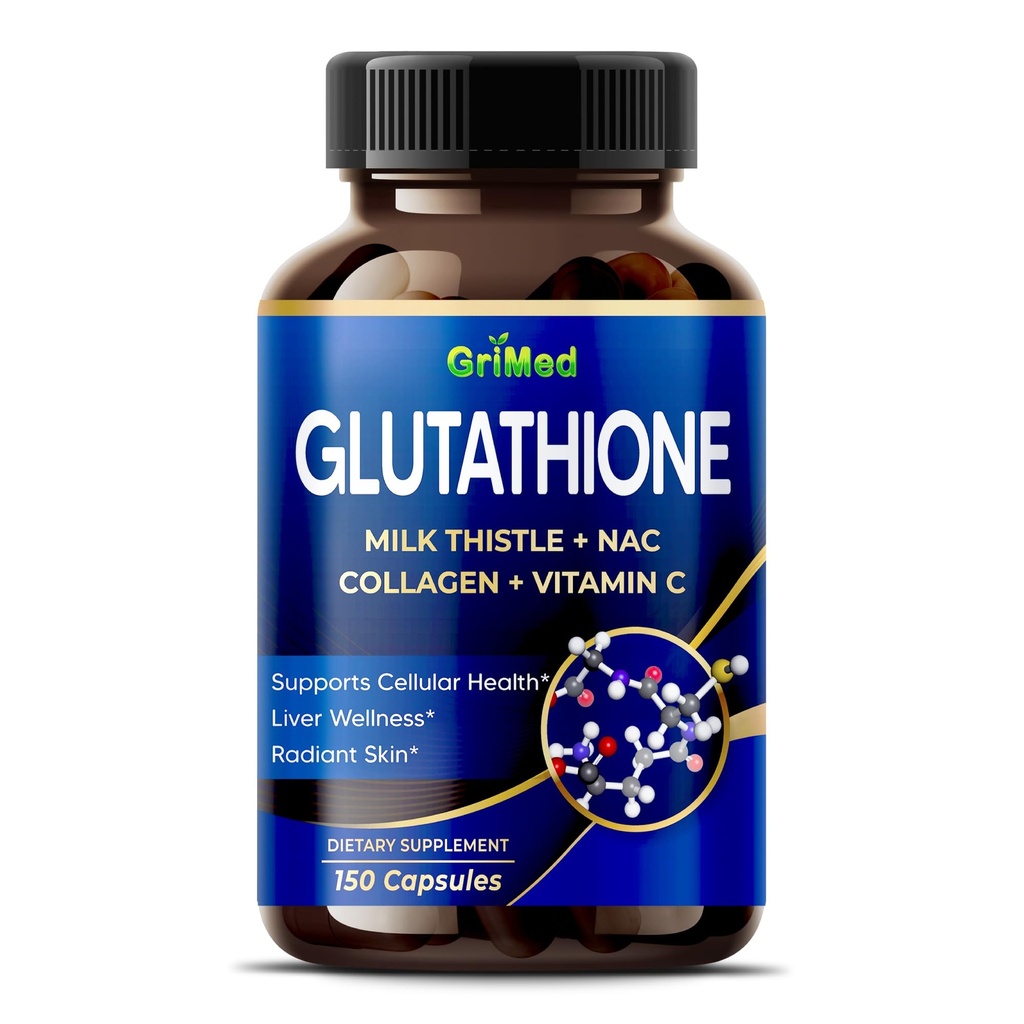 Grimed Glutathione 11,200mg - X10 Δύναμη με Γαϊδουράγκαθο Γάλα, NAC, Κολλαγόνο, Βιταμίνη C - Κυτταρική Ευεξία, Ραδιενεργό Δέρμα - USA Made & Tested (150 Count (Pack of 1))
