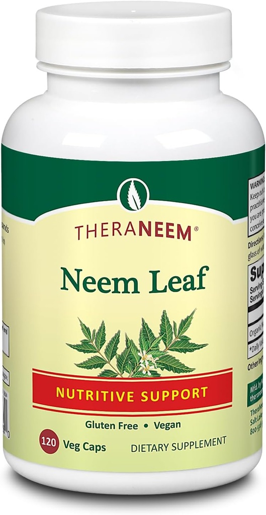 Theraneem Neem Leaf Κάψουλες - Ισχυρή θρεπτική υποστήριξη με Αντιοξειδωτικά και Περισσότερα - Vegan, Χωρίς γλουτένη, 60 ημέρες εγγύηση - 120 εξυπηρετούν, 120 VegCaps