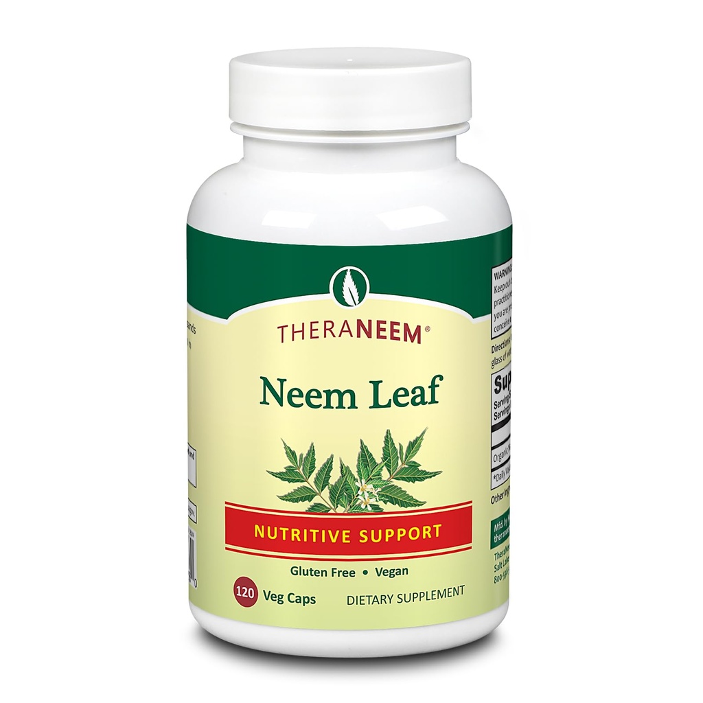 Theraneem Neem Leaf Κάψουλες - Ισχυρή θρεπτική υποστήριξη με Αντιοξειδωτικά και Περισσότερα - Vegan, Χωρίς γλουτένη, 60 ημέρες εγγύηση - 120 εξυπηρετούν, 120 VegCaps