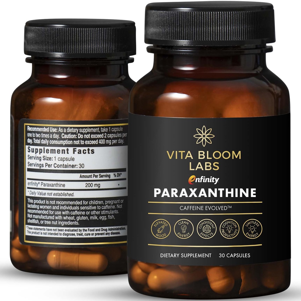 Enfinity Paraxanthine Capsules, Clean Energy & Focus, Caffeine Alternative | 200 mg per Capsule | 30 Capsules per Bottle | Formulated in USA, GMP Certified, Non-GMO, Kosher