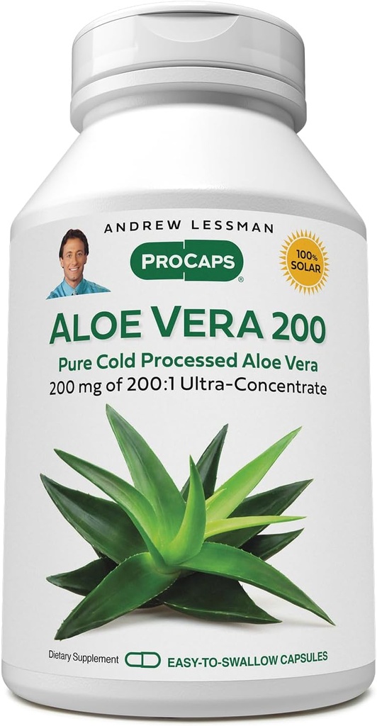 ANDREW LESSMAN Aloe Vera 200-30 κάψουλες - Παρέχει 200:1 Ultra-Concentrate της Aloe Vera, Καταπραϋντική υποστήριξη για το στομάχι και Digestive σύστημα, καμία Πρόσθετα, Μικρό εύκολο να καταπιούν κάψουλες