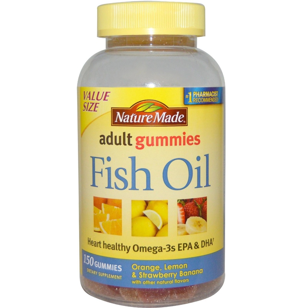 Nature Made Fish Oil Gummies, 150 Softgels Value Size, with Heart-Healthy Omega 3s 57 mg, in Delicious Strawberry, Lemon, & Orange