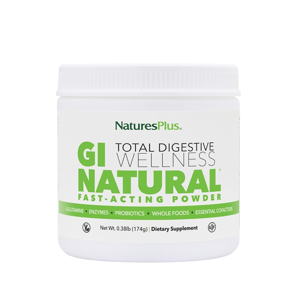 NaturesPlus GI Natural Total Digestive Wellness - 0.38 lbs Powder - Fast-Acting Drink Mix with Probiotics, Prebiotics, L-Glutamine & Enzymes - Vegetarian, Gluten Free - 30 Servings