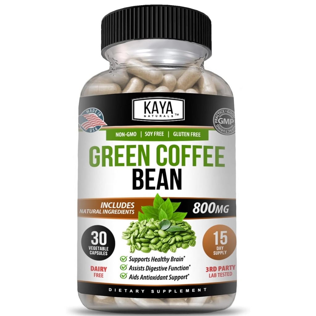 Kaya Naturals Πράσινο εκχύλισμα Coffee Bean - μη-GMO, συμπλήρωμα χωρίς γλουτένη (30 Count (Pack of 1)