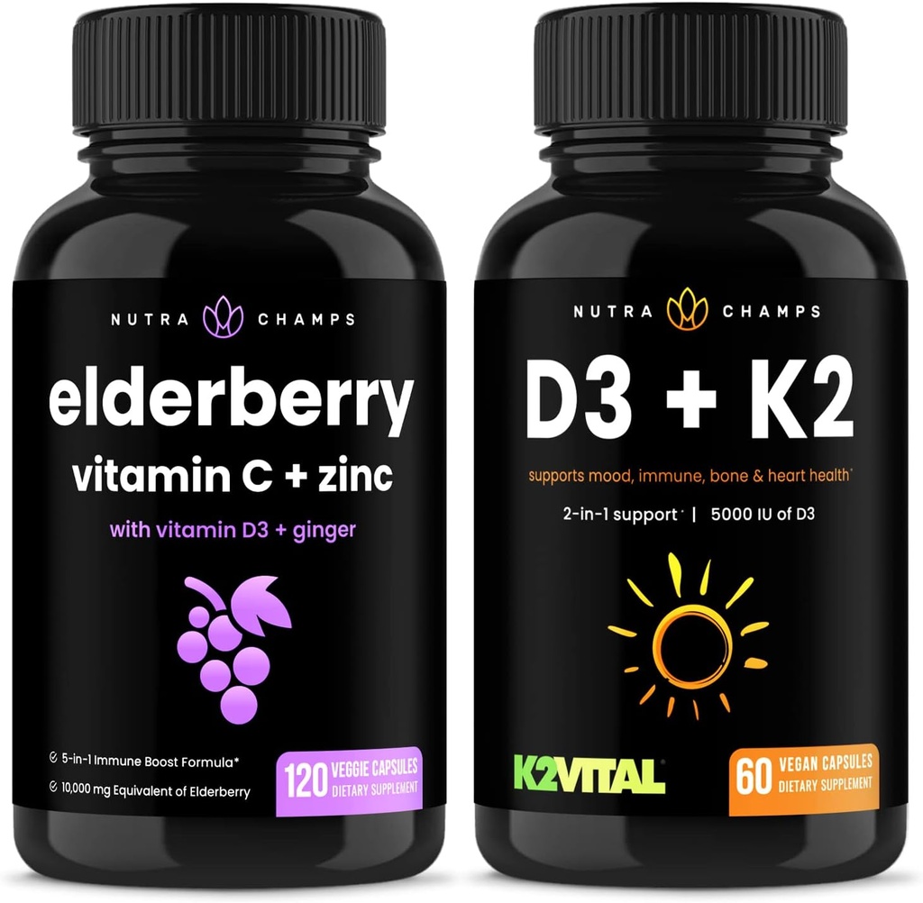 NutraChamps Elderberry και Βιταμίνη D3+K2 Κάψουλες
