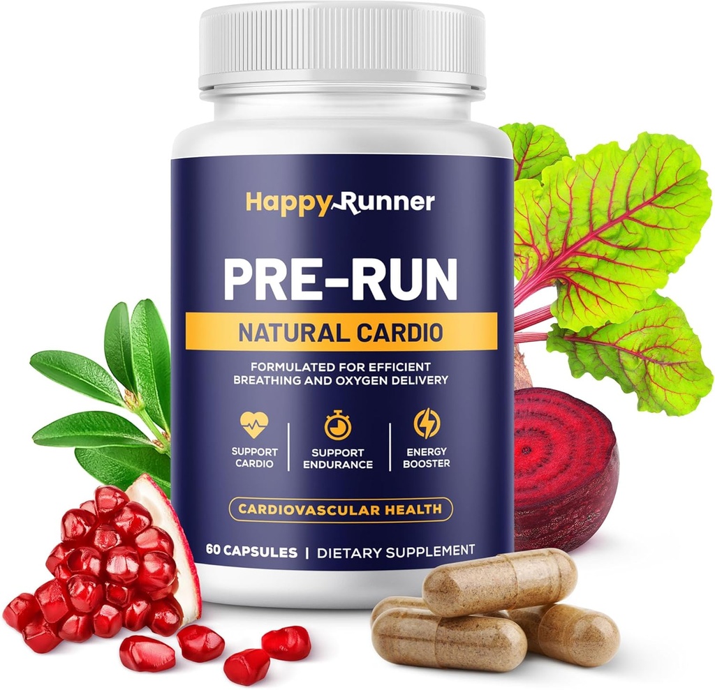 Happy Runner: Pre-Run - Ενισχύει την αναπνοή, βελτιωμένη παράδοση οξυγόνου, αναπνευστική απόδοση, ενισχύει την αντοχή, Nitric Oxide Booster, βελτιωμένη ροή αίματος, τρέχοντα συμπληρώματα, καρδιοαγγειακή υγεία