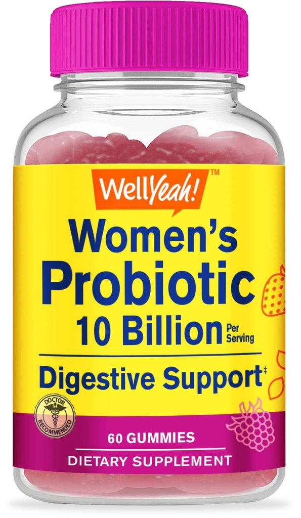 WellYeah Probiotics for Women Gummies - 10 Billion CFU - for Digestive Support, Gut Health, and Feminine Health Support - Φυσικές πηγές Γεύσεων - Vegan, Καθυστερημένη απελευθέρωση Γυναίκες Προβιοτικά - 60 Gummies