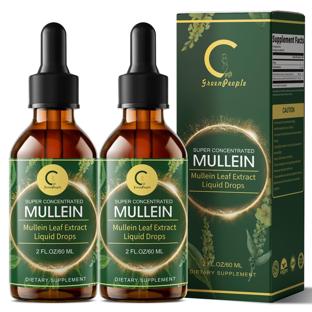 GPGP GreenPeople (2 Pack) Mullein Leaf Drops 600mg with Elderberry - Max Strength Lung Cleanse and Detox for Smokers, Mucus Relief & Respiratory Support - Liquid Tincture, Alcohol-Free, 4 FL OZ