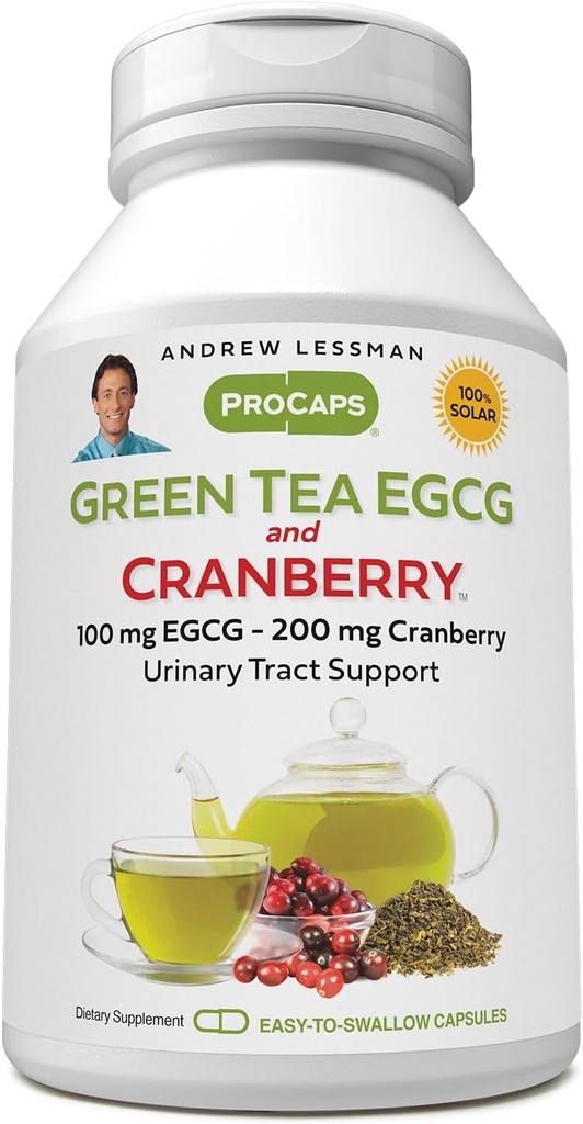 ANDREW LESSMAN Πράσινο Τσάι EGCG & Cranberry 180 Κάψουλες - Τυποποιημένες για Κατοχίνες και Πολυφαινόλες. Βοηθά στην προστασία των ιστών, οργάνων και συστημάτων σε όλο το σώμα. Ισχυρή αντιοξειδωτική υποστήριξη