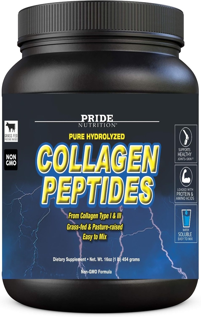 Pride Nutrition Collagen Peptides Peptides Powder Φυσικά-Πηγή Hydrolyzed Collagen Powder - Υγιή μαλλιά, δέρμα και νύχια Υποστήριξη - Τύπος I & III Grass-Fed Collagen Συμπληρώματα για γυναίκες και άνδρες - 16oz