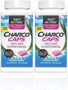 Charcocaps Fast Active Gas Relief for Bloating & Flatulence, Drug Free Detoxifying Ενεργοποιημένη Φόρμουλα Ανθρακωρύχου, 100 κάψουλες, 30 Ημέρα προσφοράς, Pink πακέτο των 2