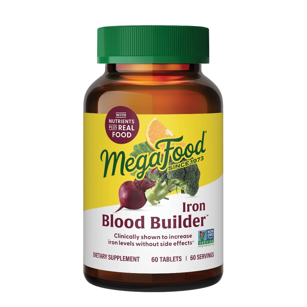 MegaFood Blood Builder Iron Supplement for Women & Men - Αυξήστε τα επίπεδα σιδήρου χωρίς παρενέργειες - Καταπολέμηση της Κόπωση - με βιταμίνη Β12, Φολικό οξύ & βιταμίνη C για απορρόφηση - Vegan - Χωρίς γεύση - 30 Count (Pack of 1)