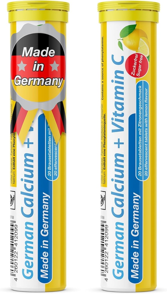 Γερμανικό Ασβέστιο + VIT. C - 40 Vegan Drink Αναβράζοντα Δισκία - Λεμόνι Ασβέστη Γεύση - Κατασκευασμένο στη Γερμανία