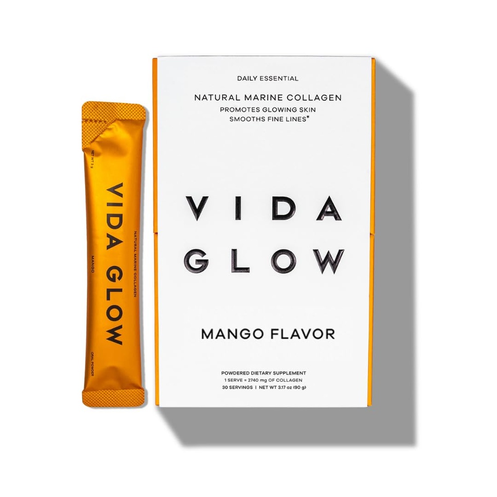 Vida Glow Marine Collagen Powder - Αντιγήρανση συμπλήρωμα με Collagen Peptides, προάγει λαμπερό δέρμα, ισχυρά νύχια, υγιή μαλλιά 
