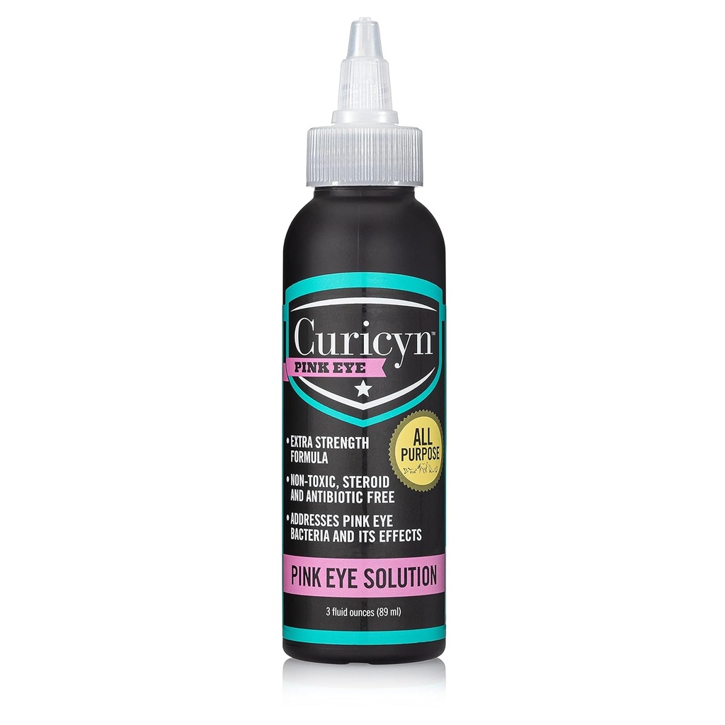 Curicyn Pink Eye Solution (3 oz), Dog Eye Drops, Επιπεφυκίτιδα Οφθαλμικές σταγόνες για σκύλους, γάτες, ζώα και άλογα, Dog Eye Wash με εξαγνισμένο Ανολύτη, ασφαλή και καταπραϋντικό σκυλί Οφθαλμικές σταγόνες για τη μόλυνση